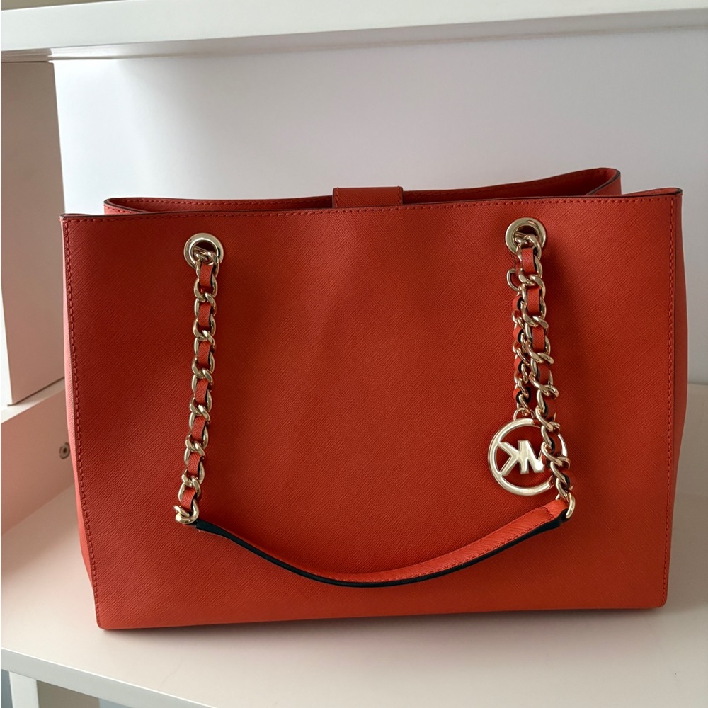 Michael Kors Vibrant Orange Tote with Chain Straps
